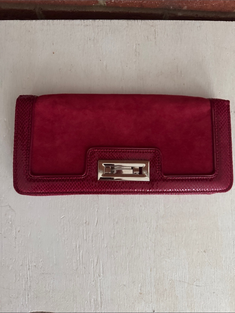 White House Black Market Red Clutch Wallet w/Silver Tone Hardware